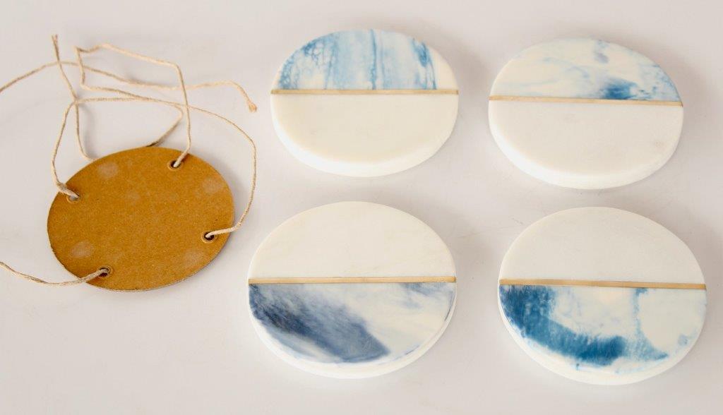 Set Of 4 Marble & Blue Coasters